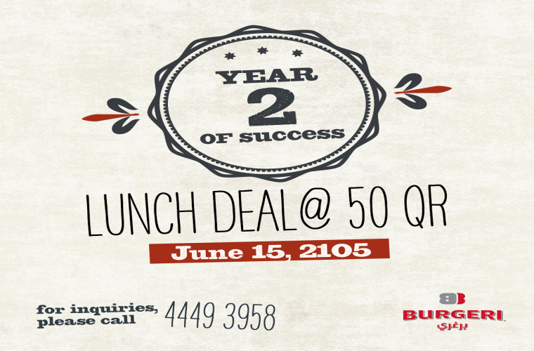 All Day Deal @ QR 50 at Burgeri on June 15 only