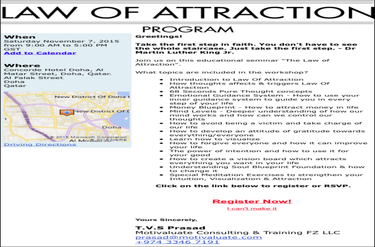 Attend Law of Attraction Workshop