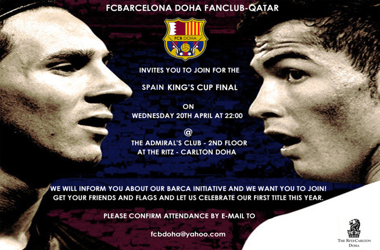 FCBarcelona Doha Fan Club Qatar to watch SPAIN KING's CUP FINAL @ RITZ - 