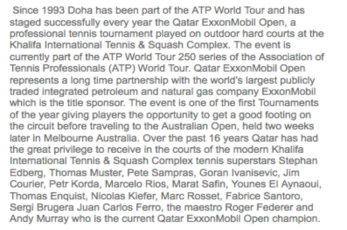 Qatar ExxonMobil Open@ Khalifa International Tennis and Squash Complex 