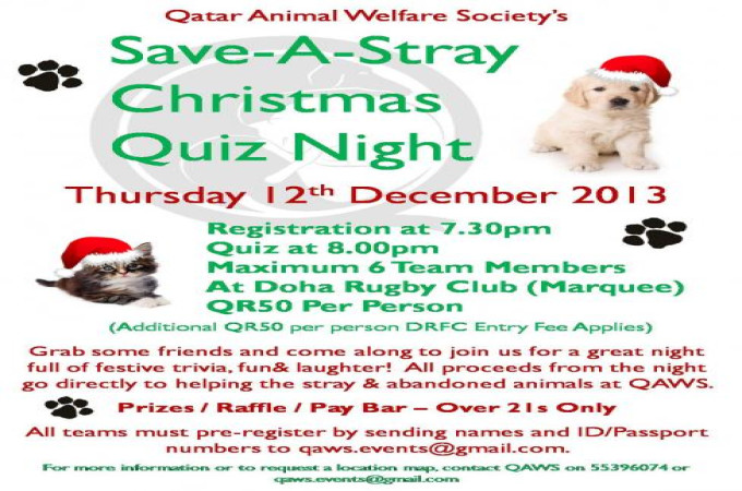 QAWS Christmas Save-a-Stray Quiz Night @Doha Rugby Club 