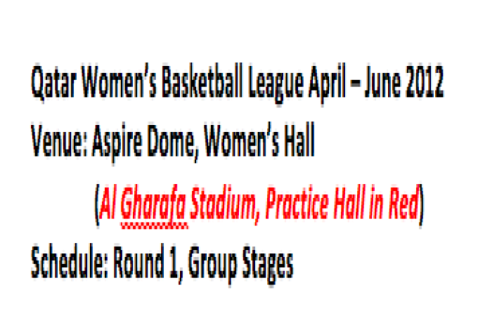 QWSC Womens Basketball - move to Al Gharafa Stadium ( schedule attached)